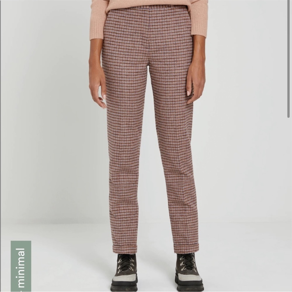 Frank and Oak Wool Plaid Pants Eleanor Slim Recycled Wool 4 Brown Blue Plum Slim